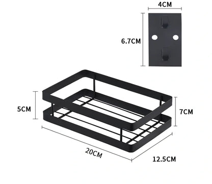 Metal kitchen wall storage shelf holding spice containers and pepper seasoning sprayers in six size options from 20cm to 50cm