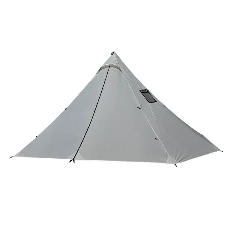 Pyramid outdoor camping tent for 4 people with chimney hole in wolf brown and creamy white