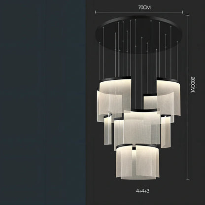 Villa Duplex large chandelier with multiple LED heads and gold mesh grid on stainless steel pendant