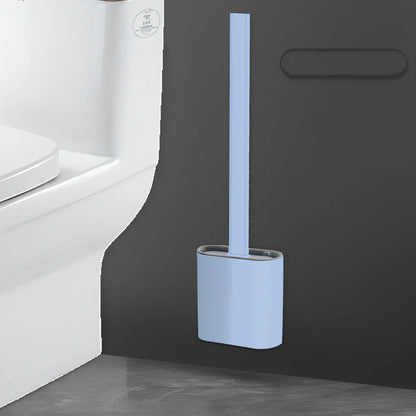 Wall-mounted soft toilet brush with silicone bristles and cover in midnight green colour