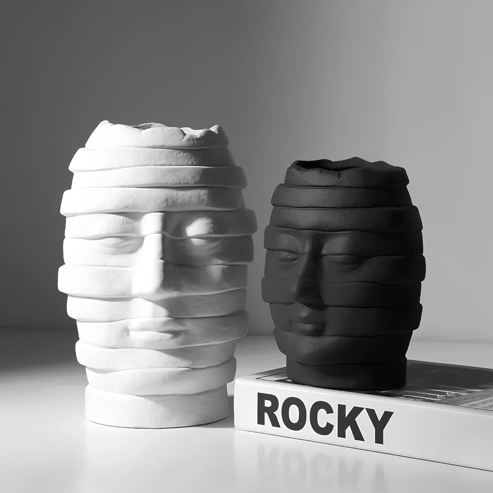 Nordic-style ceramic art vase with matte finish, 20-25cm height, black or white colour options