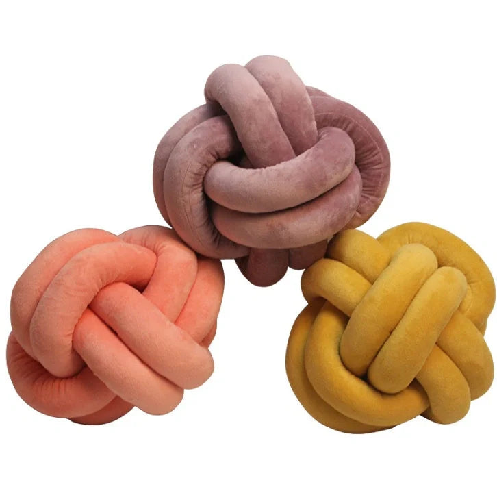 Knotted Plush Ball Design Round Throw Pillow in various colors and sizes