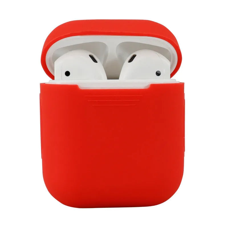 Silicone protective cover for AirPods 2 in various colours showing dimensions 56mm × 47mm × 24mm