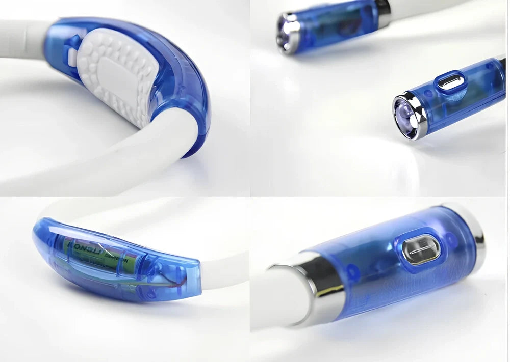 Flexible neck book light with U-shaped design showing adjustable LED reading lamp in use