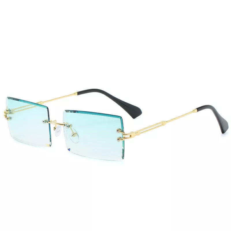 Rimless cut edge square sunglasses with PC lenses for UV protection