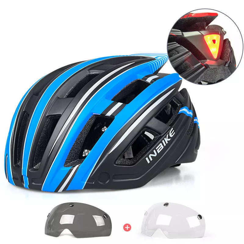 Mountain road bikes cycling helmet with tail lights and interchangeable lenses for men and women
