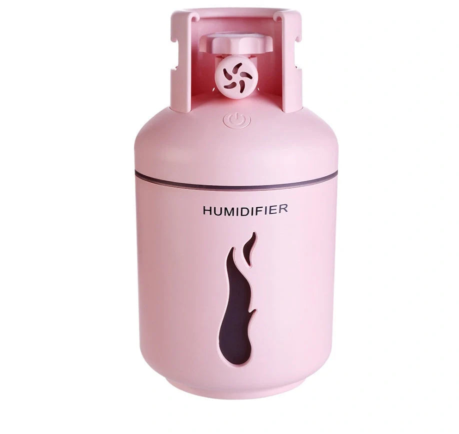 Compact USB-powered humidifier with 300ML water tank in pink, blue, or white