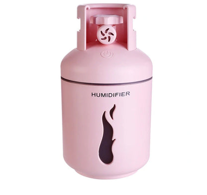 Compact USB-powered humidifier with 300ML water tank in pink, blue, or white