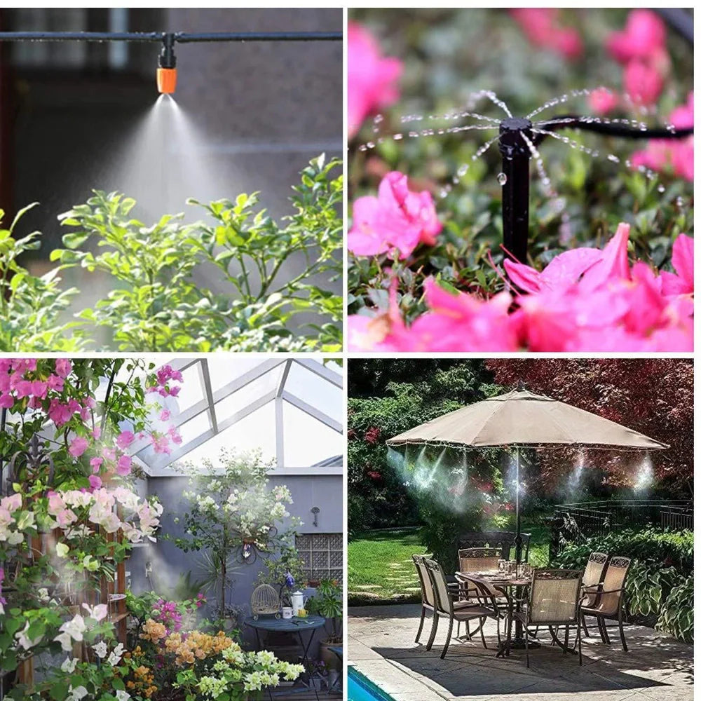 Automatic irrigation system with 20m PVC piping and adjustable 60cm spray diameter for garden watering