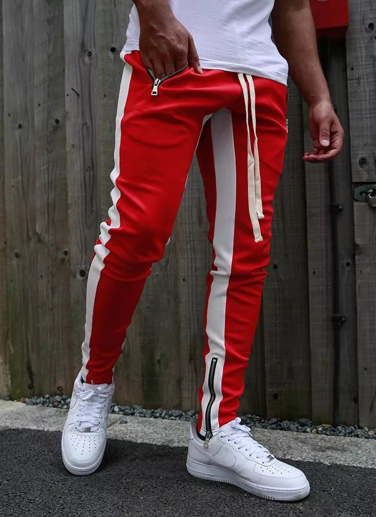 Men's casual pants with retro color stripe and inside zipper