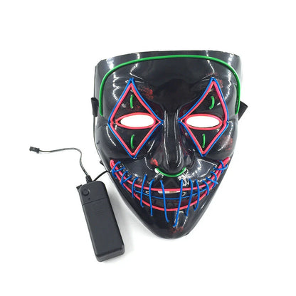 Glow-in-the-dark LED Halloween mask with adjustable straps and bright, mesmerizing illumination