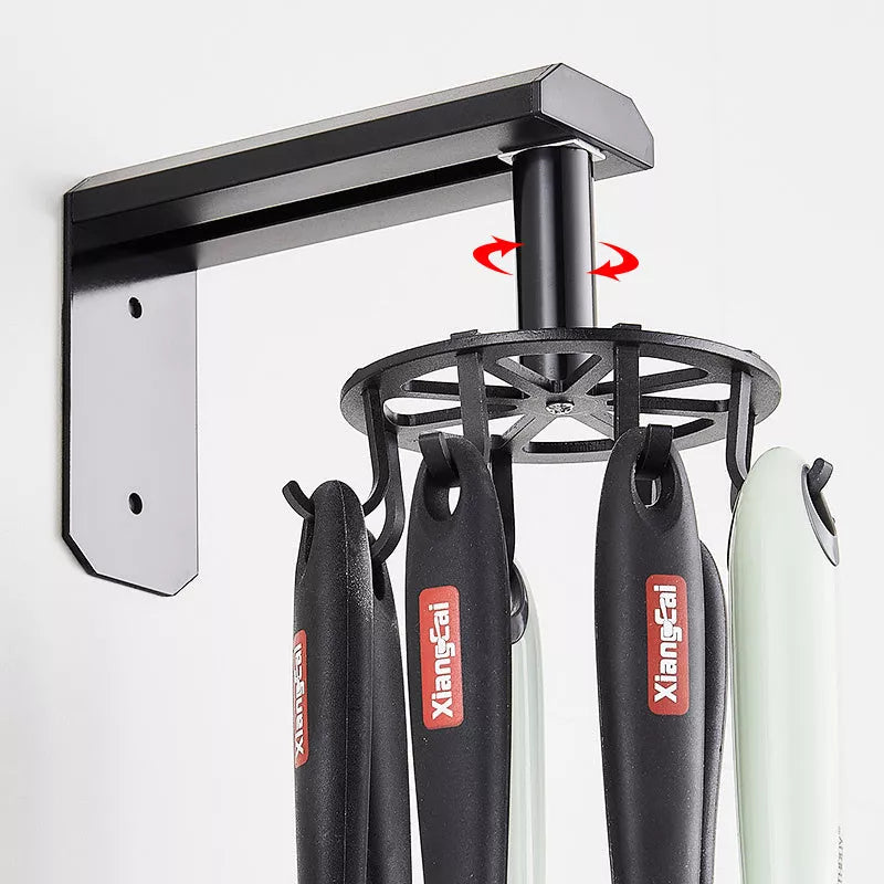 Space Aluminum Kitchen Rotating Hook Rack with 6 hooks in black or silver