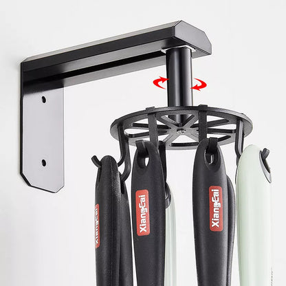 Space Aluminum Kitchen Rotating Hook Rack with 6 hooks in black or silver