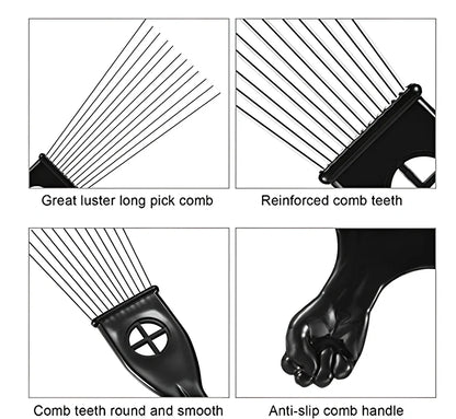 Metal styling comb with steel teeth and anti-slip handle for professional hair styling