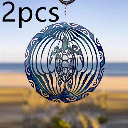 Mesmerizing 3D ocean blue wind chime with sea turtle design, capturing the serene beauty of the sea