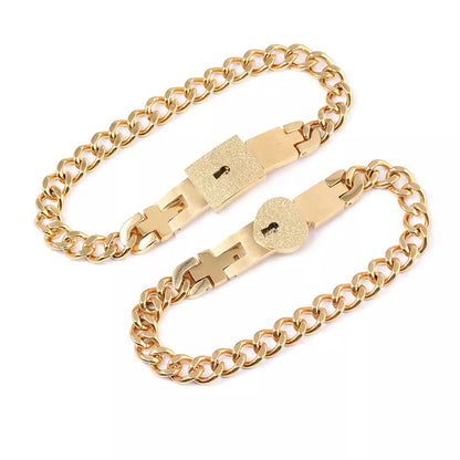 Titanium Steel Couple Love Lock Bracelet and Key Set in various colors