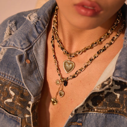 Stainless steel women's necklace with geometric leopard love pendant on 41-50cm chain