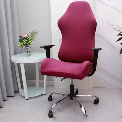 Stretch fabric gaming chair cover in navy blue colour on swivel chair