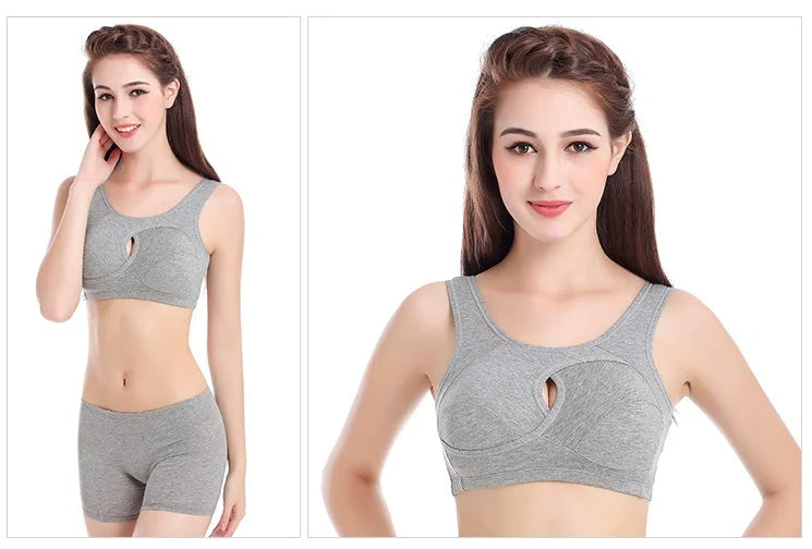 Supportive and comfortable cotton sports bra with crossover design for bust enhancement and posture support during workouts