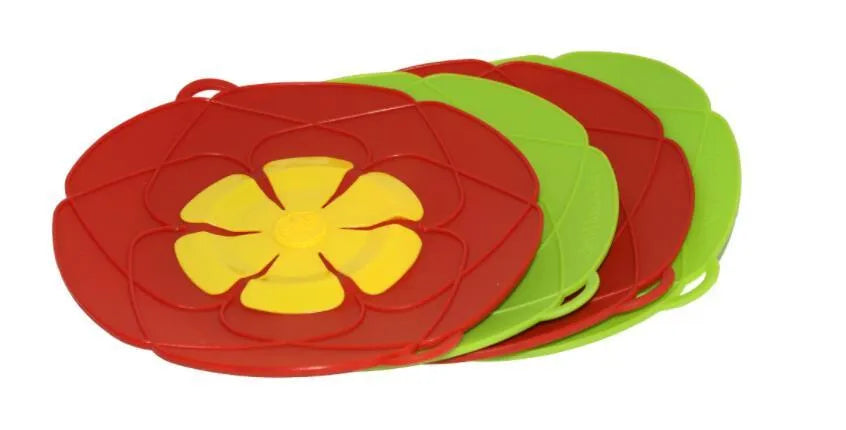 Green silicone spill stopper pan lid for pots and pans 8 to 10 inches, heat-resistant and dishwasher safe