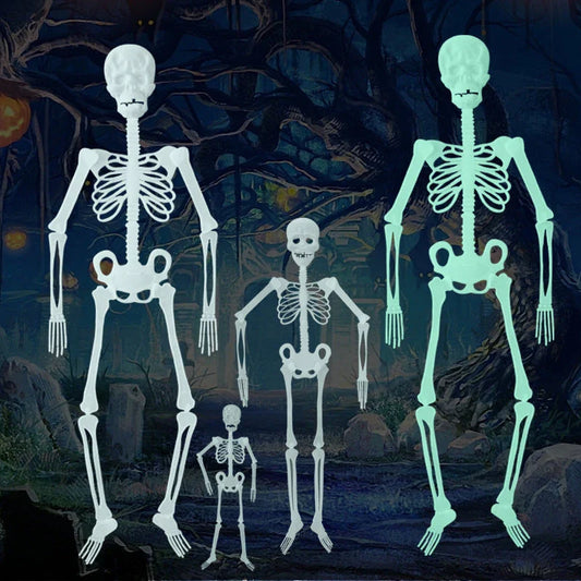 Luminous Halloween skeleton prop emitting a green glow, perfect for spooky holiday decorations and events