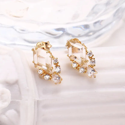 925 sterling silver geometric ear studs with sweet white crystal centrepiece