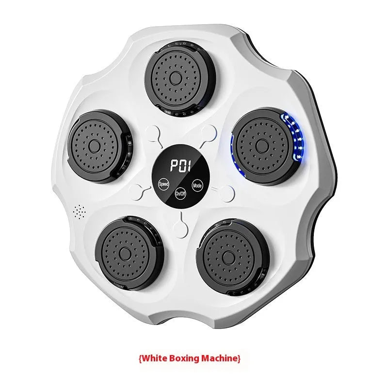 Black hanging boxing wall target with Bluetooth connectivity and included gloves for home fitness training