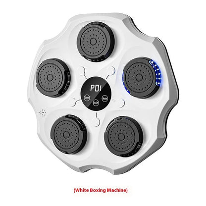 Black hanging boxing wall target with Bluetooth connectivity and included gloves for home fitness training