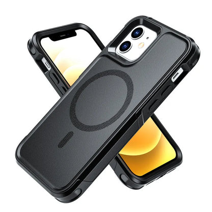 Black magnetic shatterproof back cover case for iPhone 12 and iPhone 13 series phones