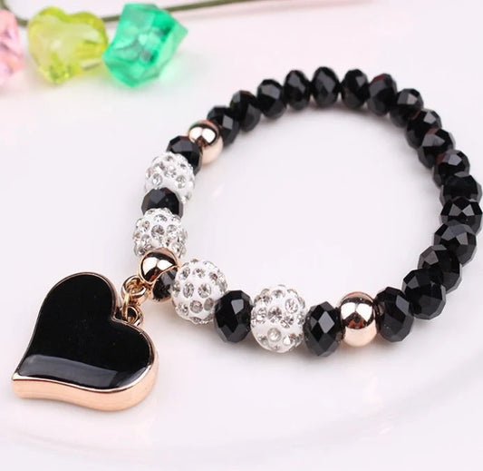 Stylish Elastic Crystal Heart Bracelet with adjustable elastic band and sparkling crystals