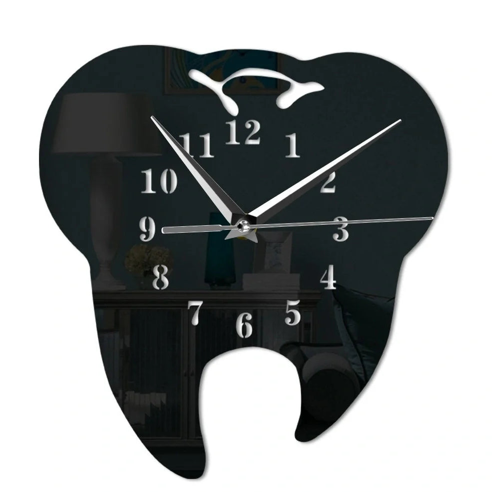Rectangular acrylic tooth shape wall clock with mirror surface in modern Chinese design