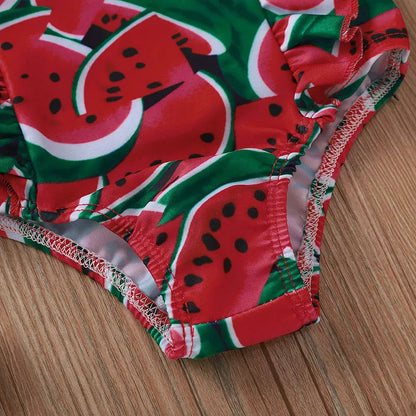 Kids' printed sleeve one-piece swimsuit in red and yellow, sizes 80cm to 120cm