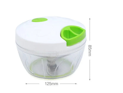 Green manual kitchen chopper with three stainless steel blades and 500ml capacity container