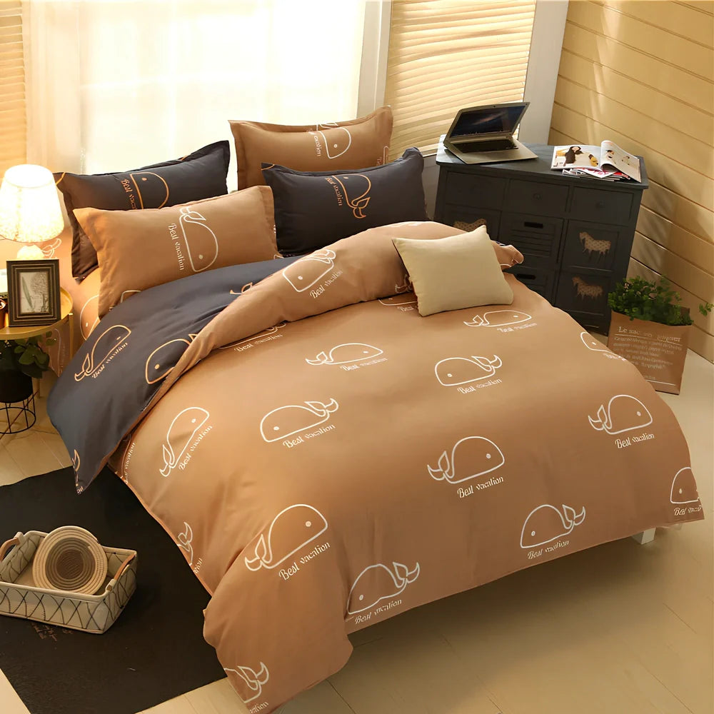 Cashmere cotton bedding set with reactive printed floral pattern in twill weave construction