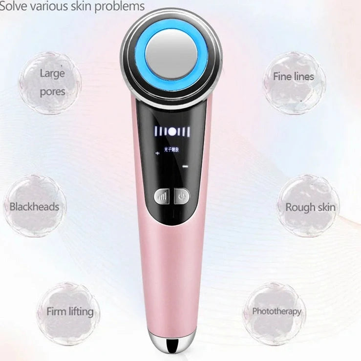 Photon facial massage device with red-blue light therapy, 166mm compact design