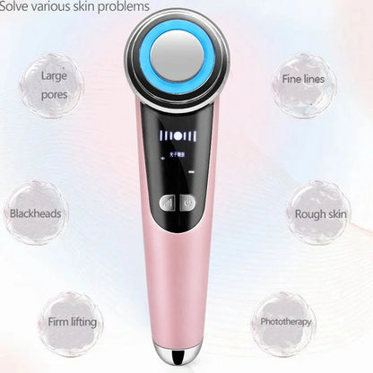 Photon facial massage device with red-blue light therapy, 166mm compact design