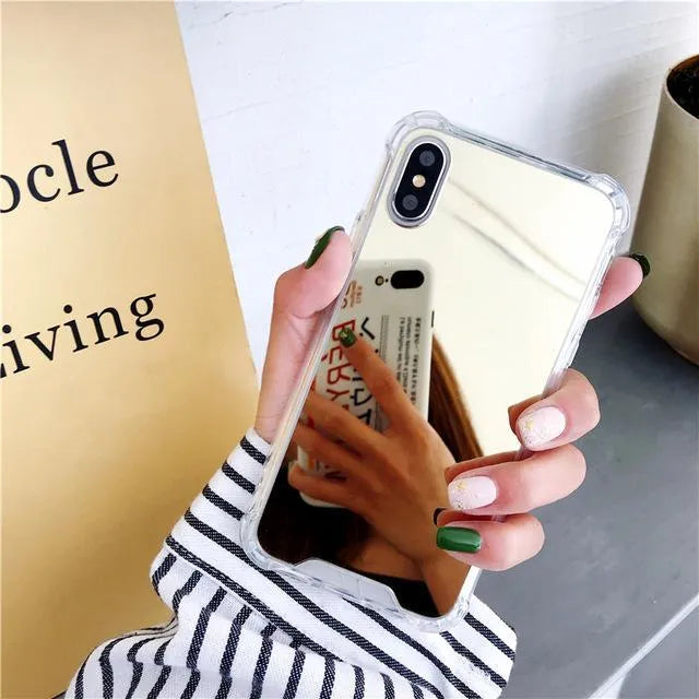 Mirror Phone Case for iPhone showing TPU material and built-in mirror surface