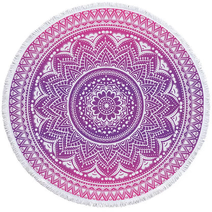 Round printed polyester towel mat for beach, yoga, and home decor with vibrant 3D patterns