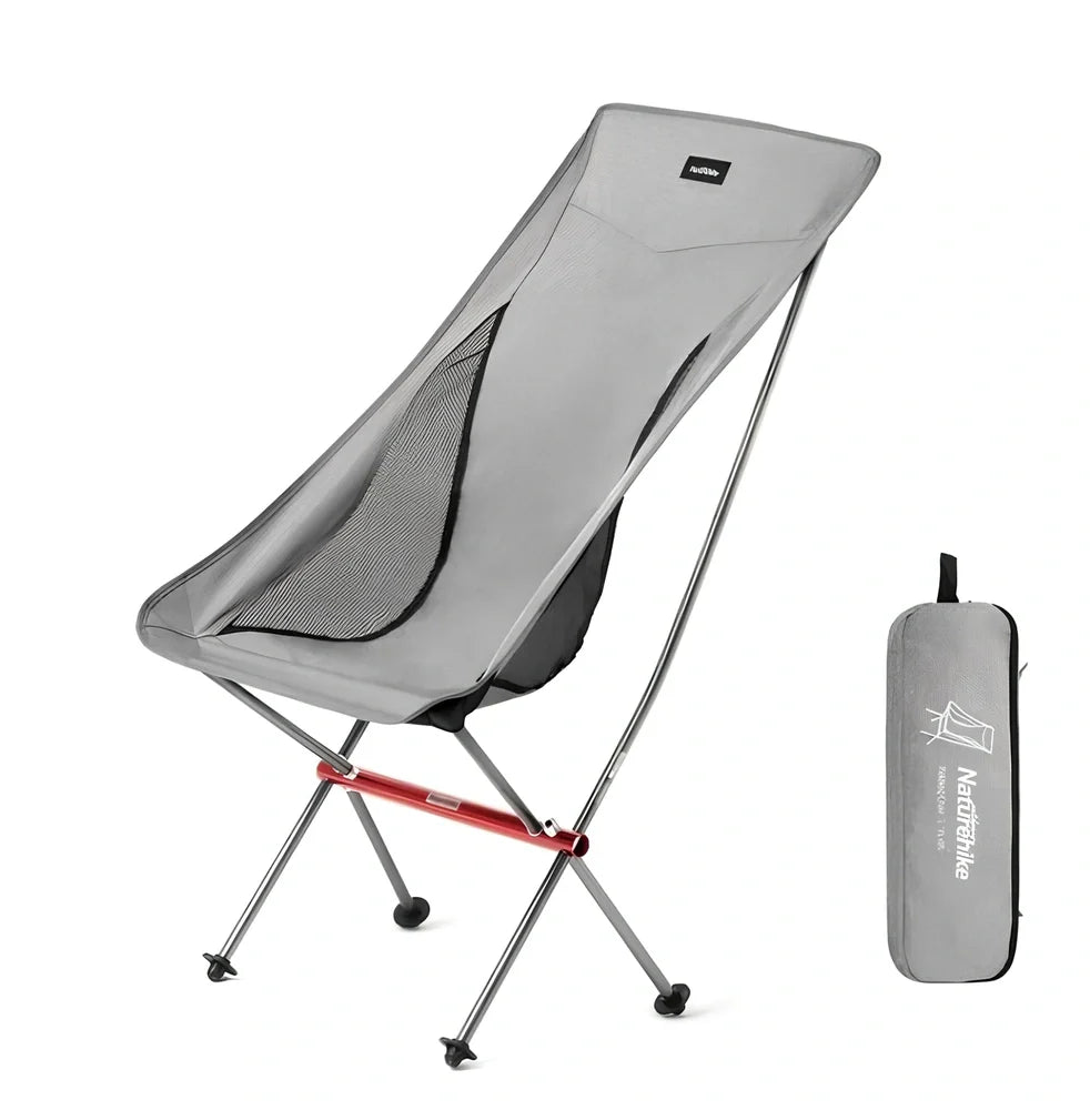 Ultralight aluminium camping chair folded with carry bag, showing compact 45cm size