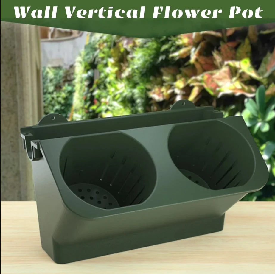 Stackable vertical planter in army green for succulents and bonsai with removable pots