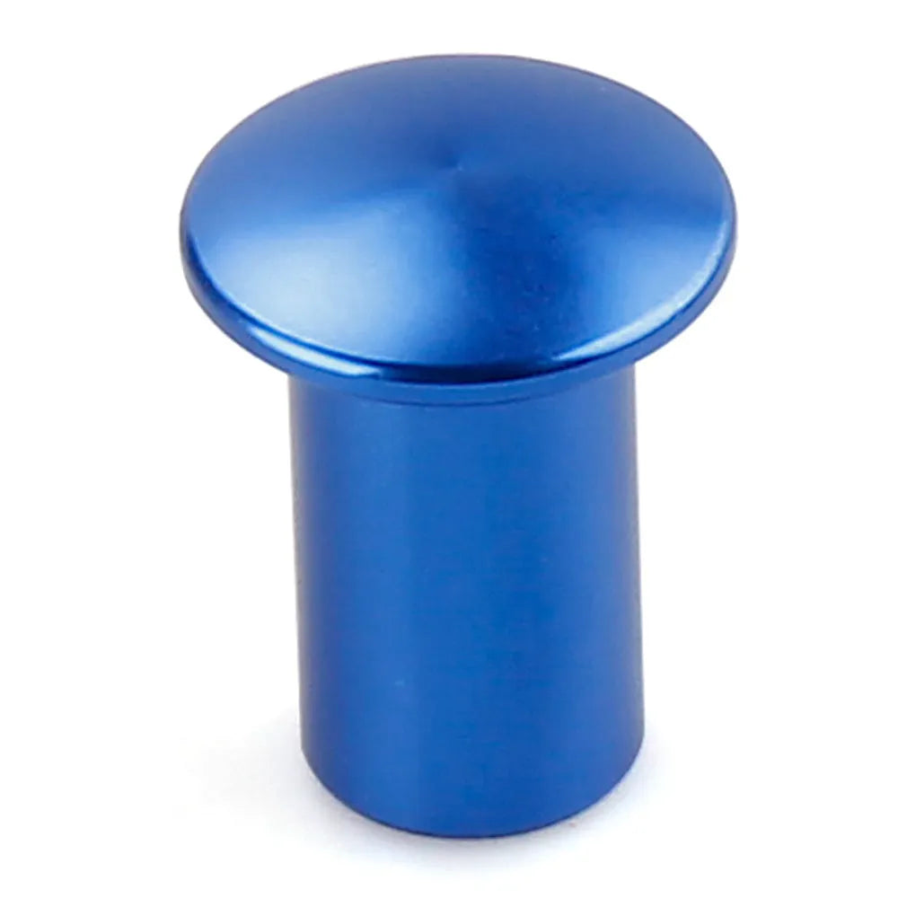 Aluminium alloy hydraulic hand brake release button cap in gold, silver, black, blue, and red colours.