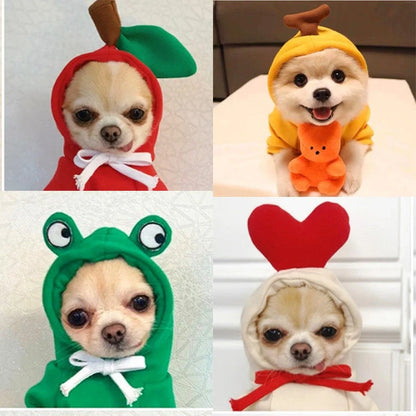 Two-legged hooded fleece dog outfits in various colors for autumn and winter wear
