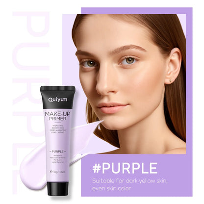 30g colour correcting makeup primer in purple, pink and green shade options with compact packaging