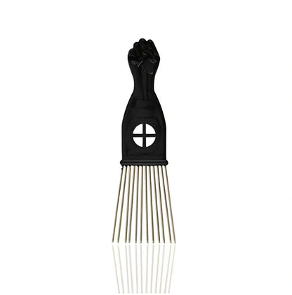 Metal styling comb with steel teeth and anti-slip handle for professional hair styling