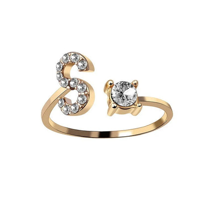Personalized Initial Letter Adjustable Ring made of copper alloy and zircon, showcasing a vintage-inspired design