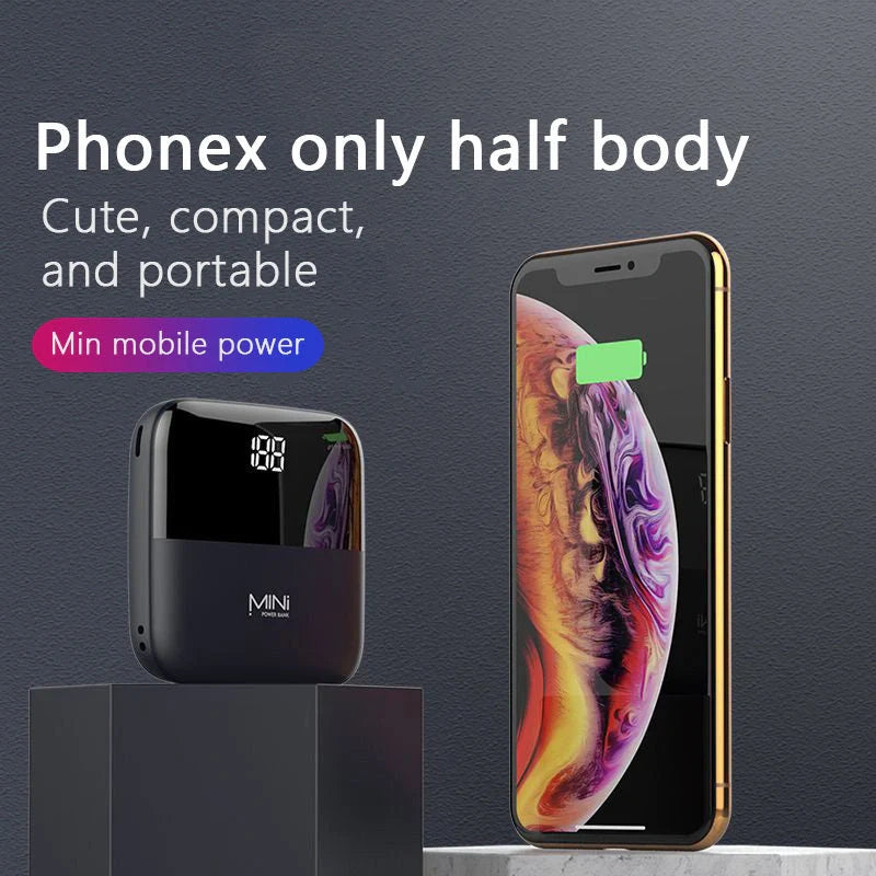 10000mAh Mini Power Bank in various colors with front battery display