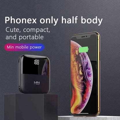10000mAh Mini Power Bank in various colors with front battery display
