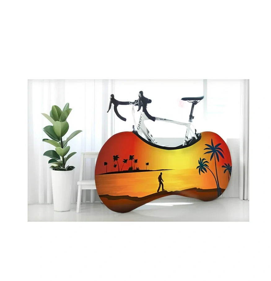 Bicycle protective cover made of 87% polyester and 13% cotton for indoor dust prevention on tyres