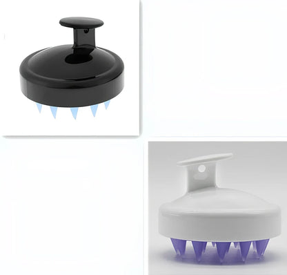 Black silicone shampoo brush with hook design measuring 8x8x7cm for scalp massage during hair washing