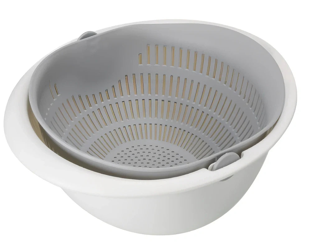 Double-dish sink drain basket with 30cm upper tier and 25cm lower tier in apricot colour